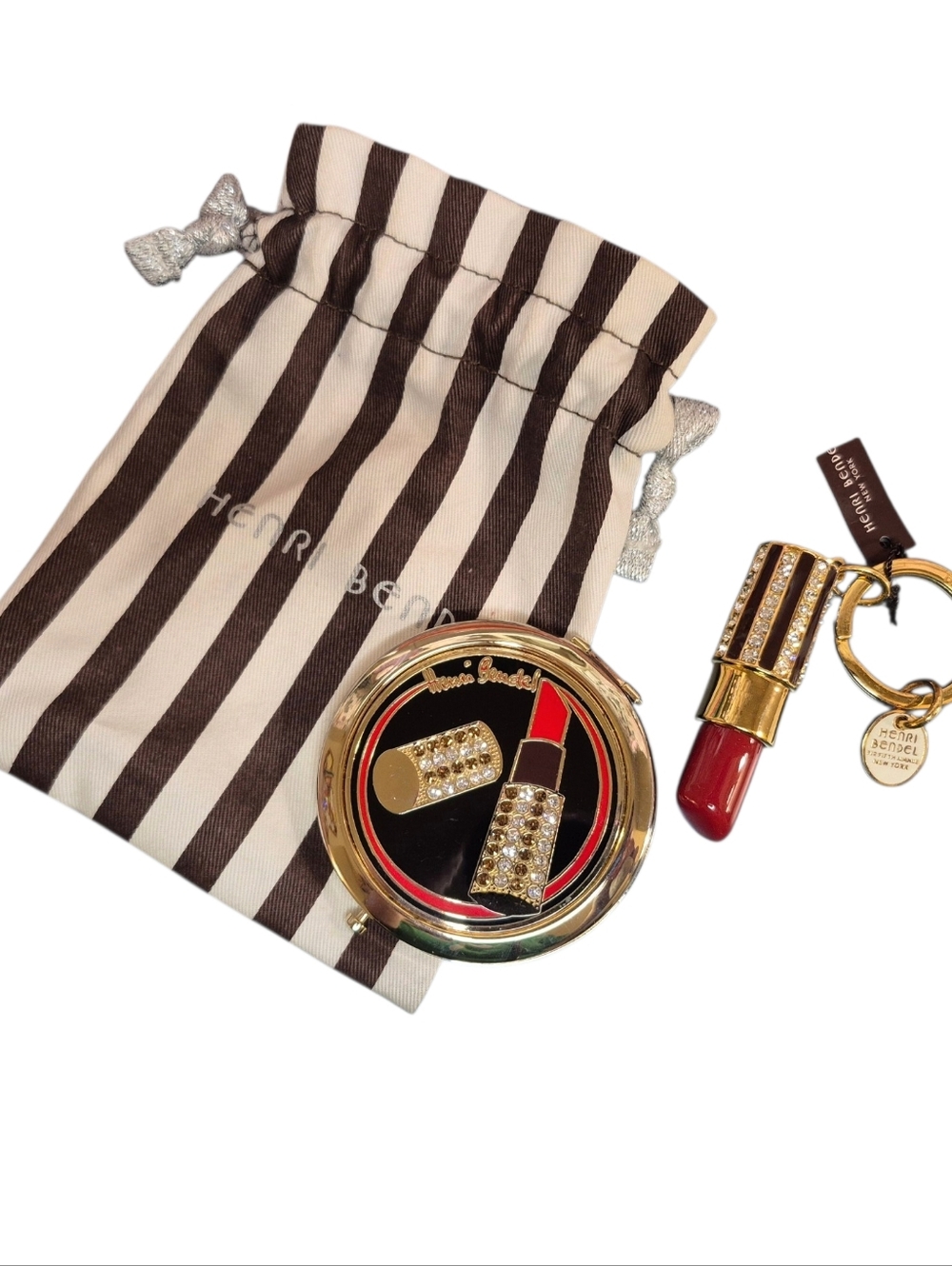 RARE Henri Bende Swavoski Crystal Lipstick Compact Mirror & Keychain - Picture 10 of 10